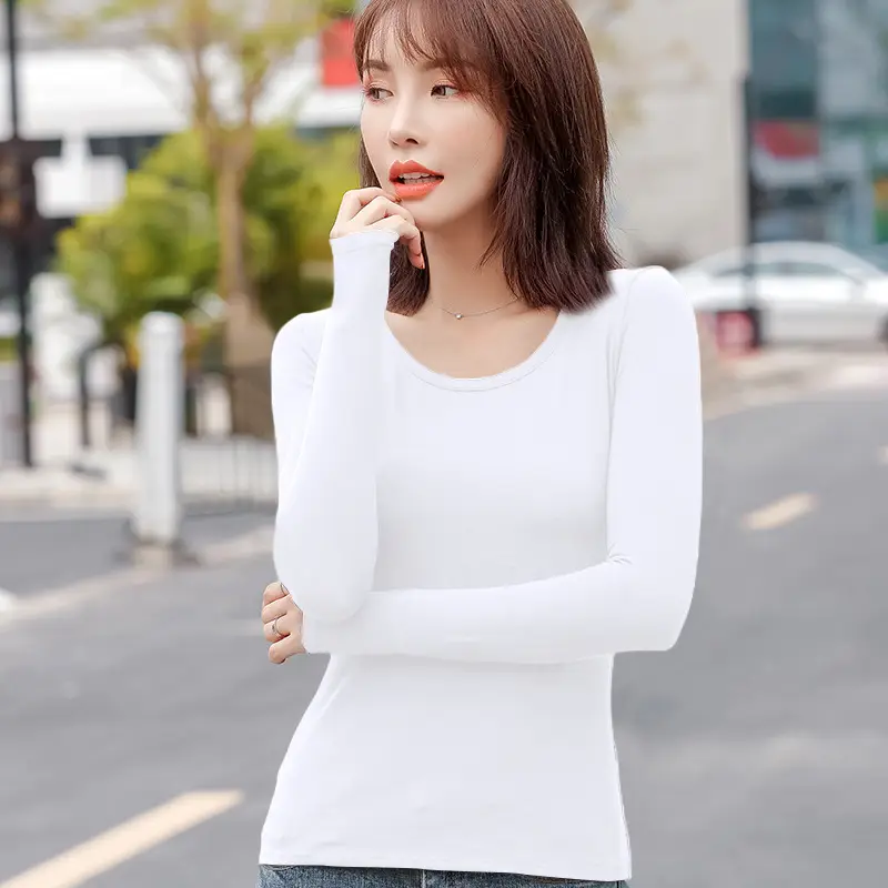 Women Slim Fit Long Sleeve Cotton T-Shirt Yellow