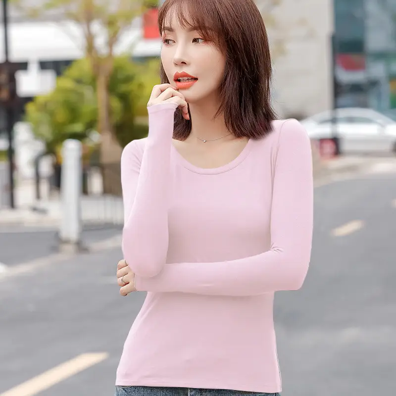 Women Slim Fit Long Sleeve Cotton T-Shirt Yellow