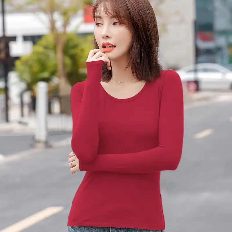 Women Slim Fit Long Sleeve Cotton T-Shirt Yellow