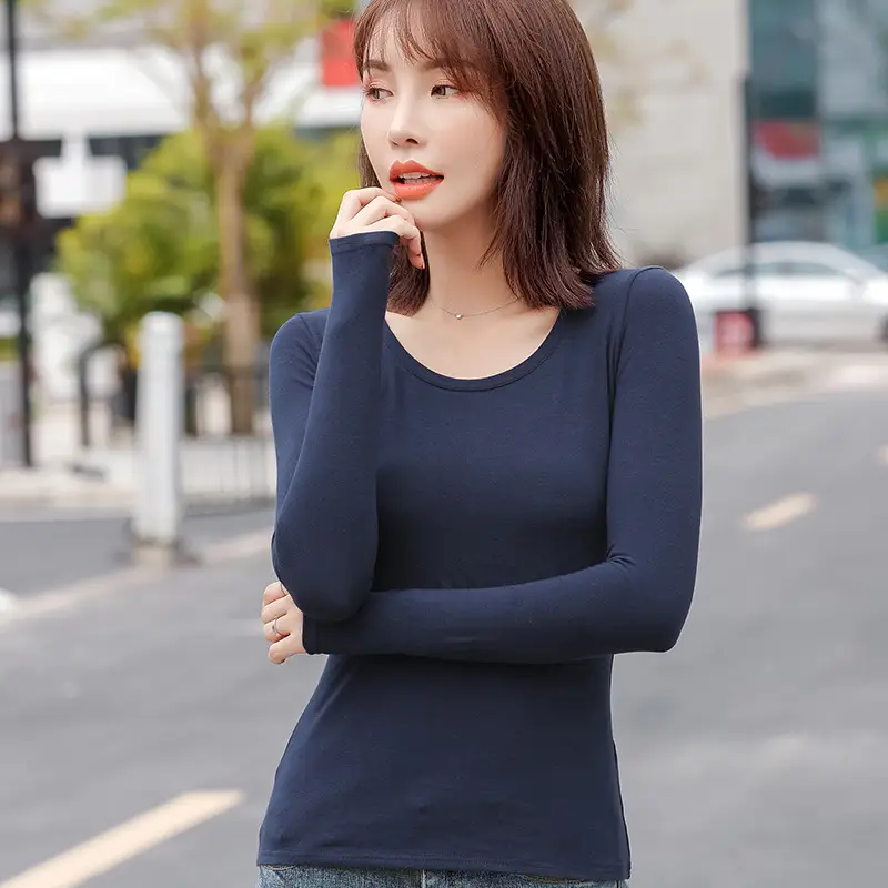 Women Slim Fit Long Sleeve Cotton T-Shirt Yellow