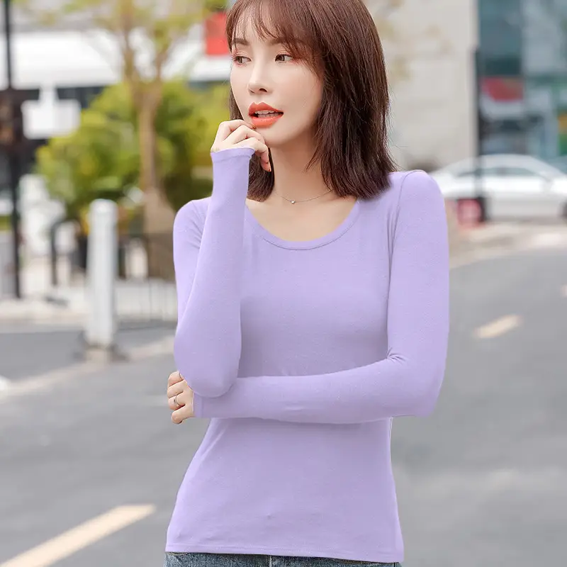 Women Slim Fit Long Sleeve Cotton T-Shirt Yellow
