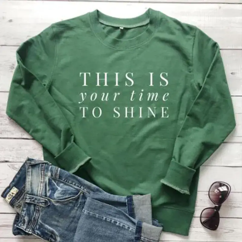 Green Printed Round Neck Sweater for Women