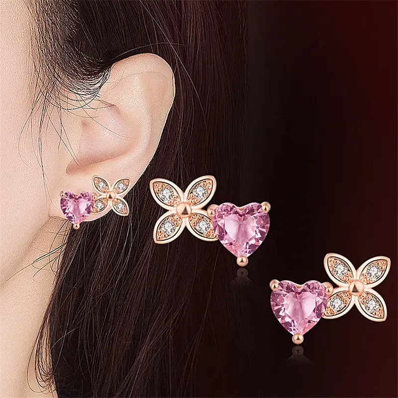Pink Butterfly Heart Earrings Set for Women - Image 7