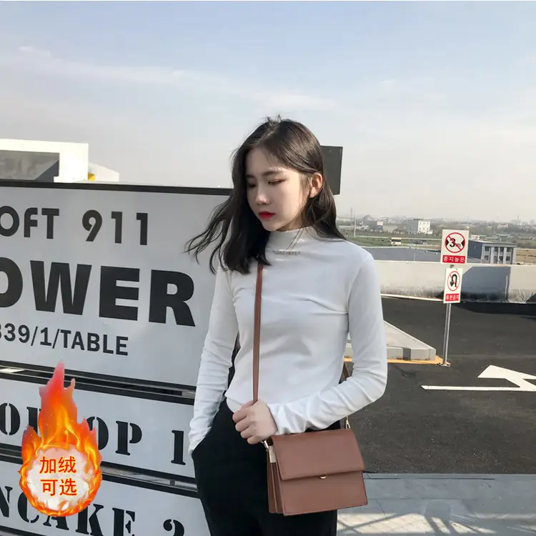 2019 Winter Black Velvet Slim Fit Long Sleeve T-Shirt for Women - Image 5