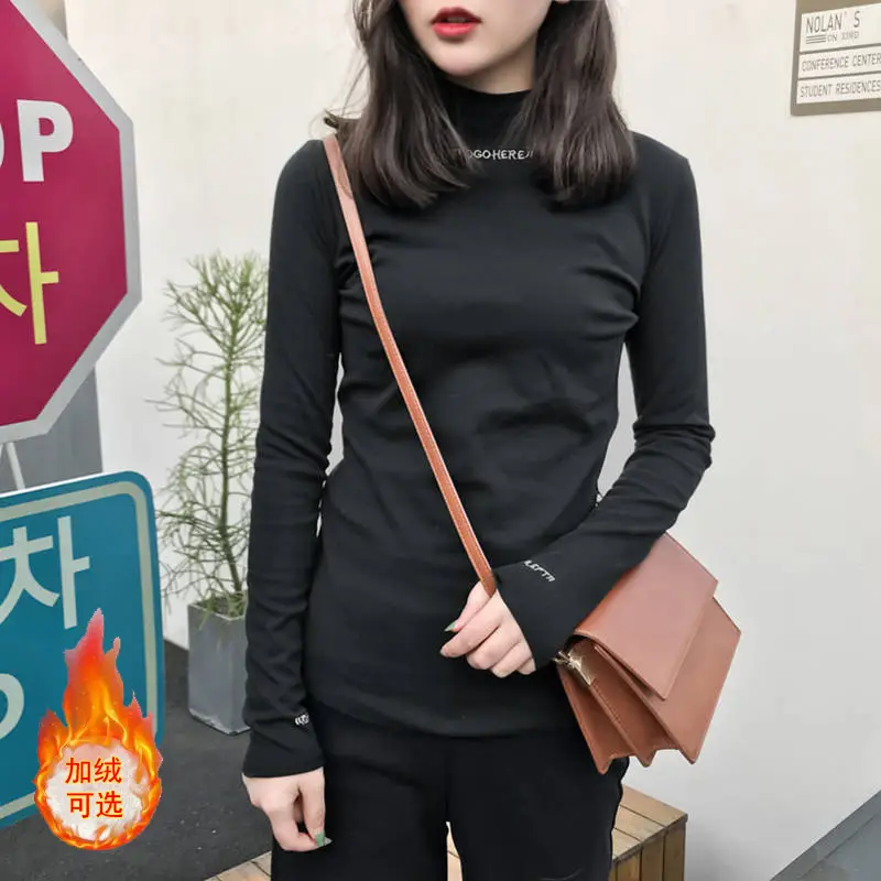 2019 Winter Black Velvet Slim Fit Long Sleeve T-Shirt for Women - Image 6