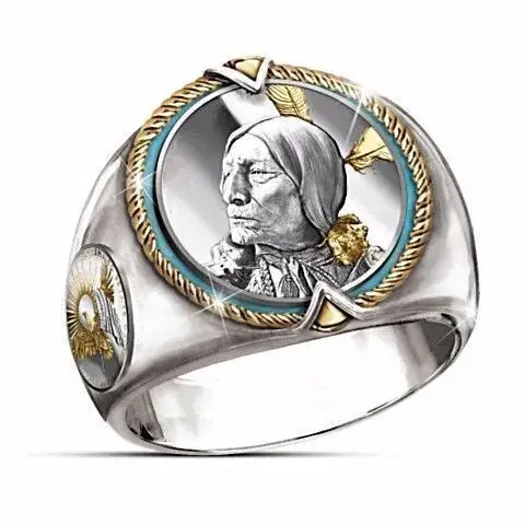 Memorial American Indian Chief Hip Hop Pirate Eagle Ring - Image 2