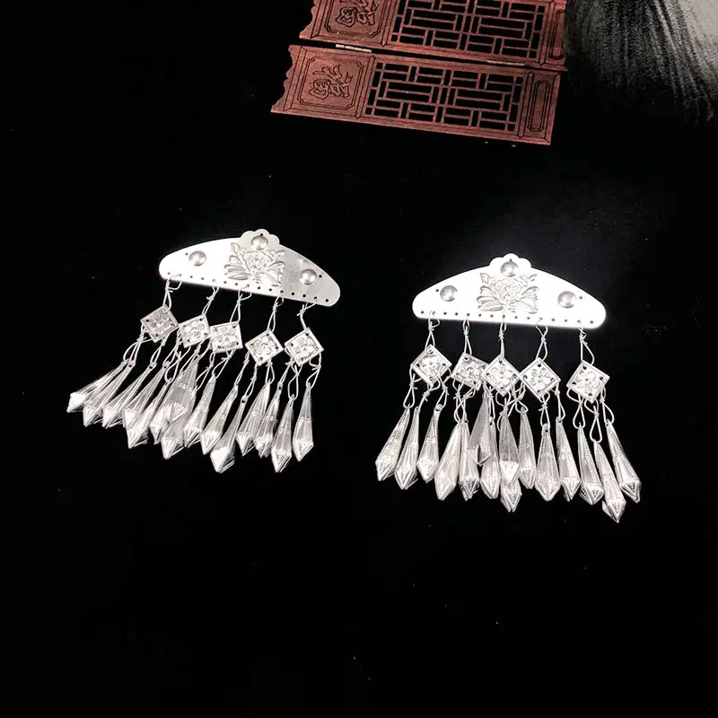 Miao Silver Hanging Tassels with Crystal Dangles - Image 3