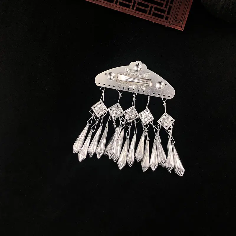Miao Silver Hanging Tassels with Crystal Dangles - Image 4