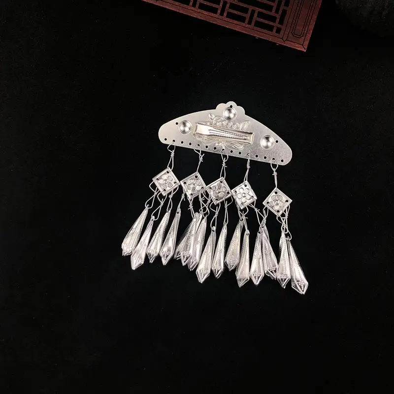 Miao Silver Hanging Tassels with Crystal Dangles - Image 5