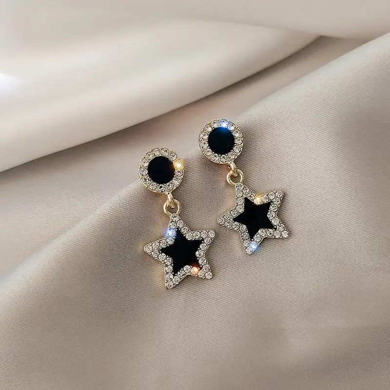 Korean Style Sparkling Black Earrings for Women - Image 5
