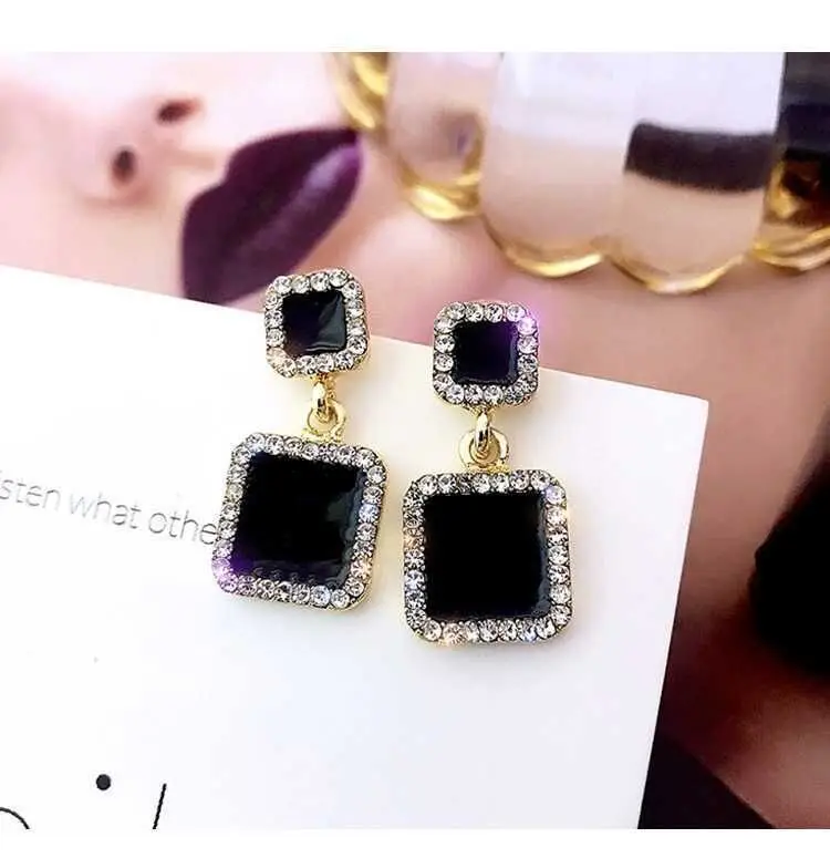 Korean Style Sparkling Black Earrings for Women - Image 3