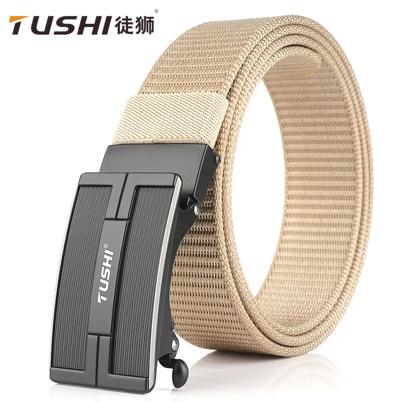 Men's Automatic Buckle Belt Brown Nylon Canvas - Image 9