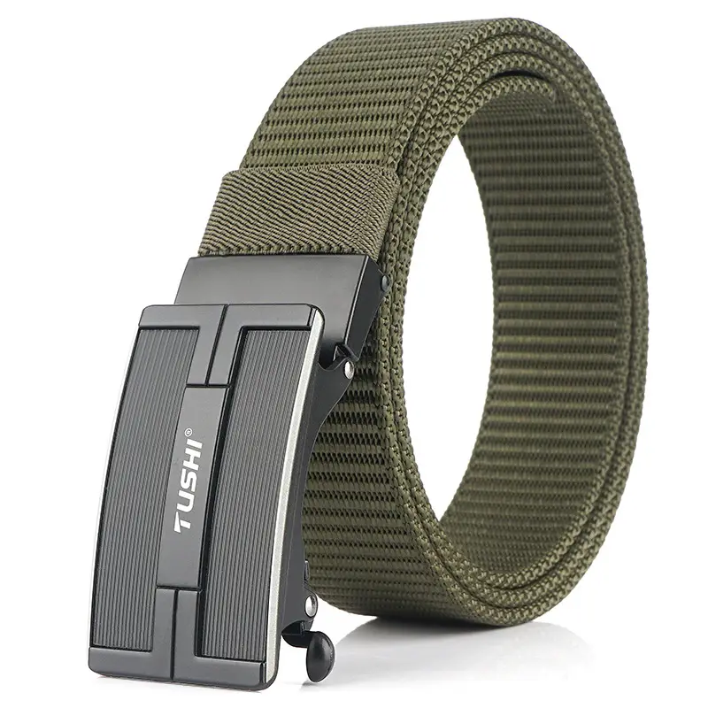 Men's Automatic Buckle Belt Brown Nylon Canvas - Image 4