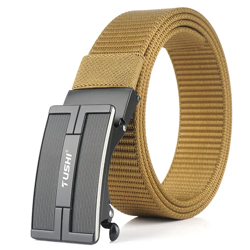 Men's Automatic Buckle Belt Brown Nylon Canvas - Image 5