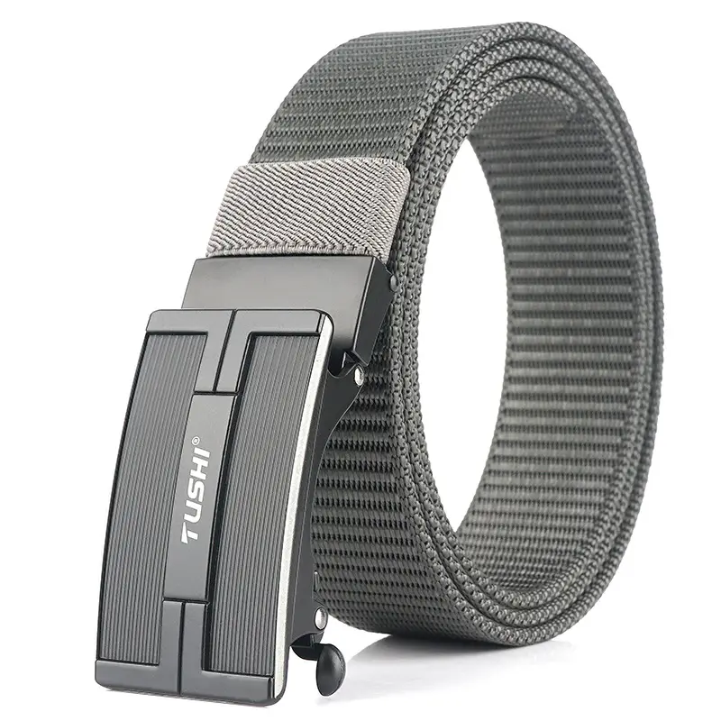 Men's Automatic Buckle Belt Brown Nylon Canvas - Image 7