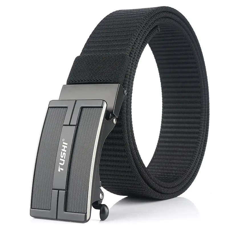 Men's Automatic Buckle Belt Brown Nylon Canvas - Image 3