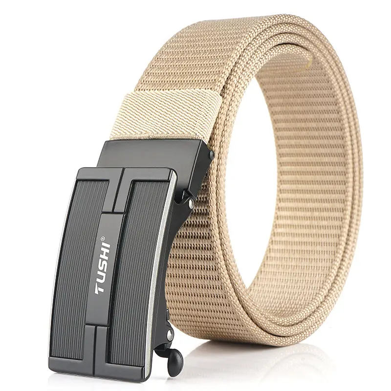 Men's Automatic Buckle Belt Brown Nylon Canvas - Image 2