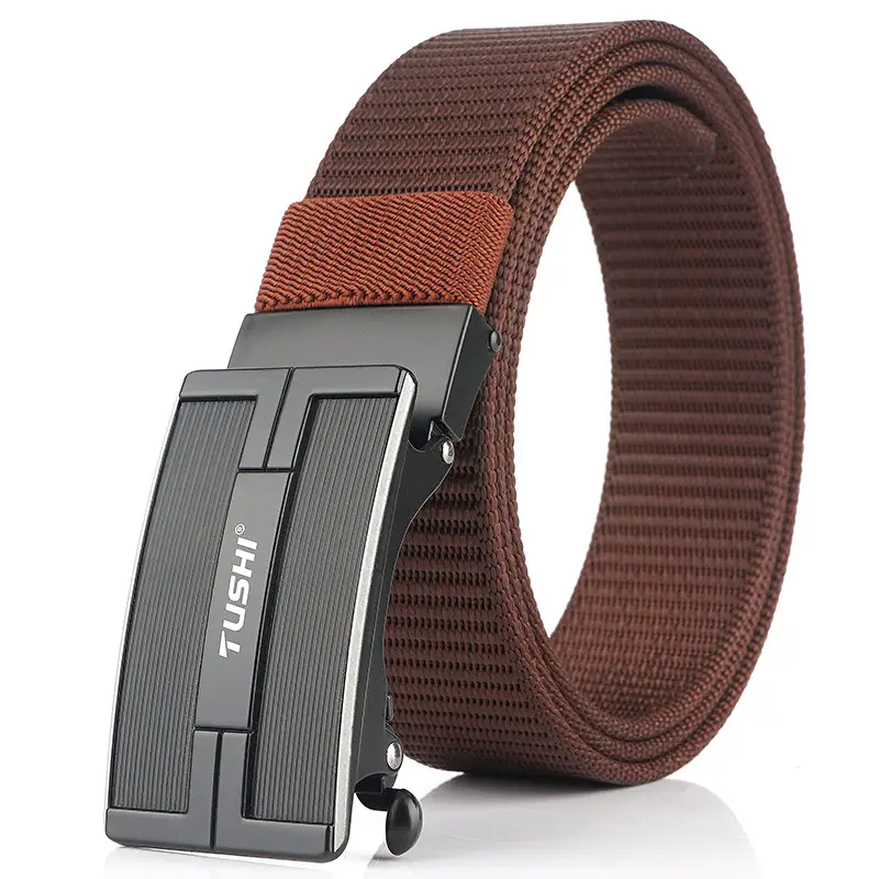Men's Automatic Buckle Belt Brown Nylon Canvas - Image 8