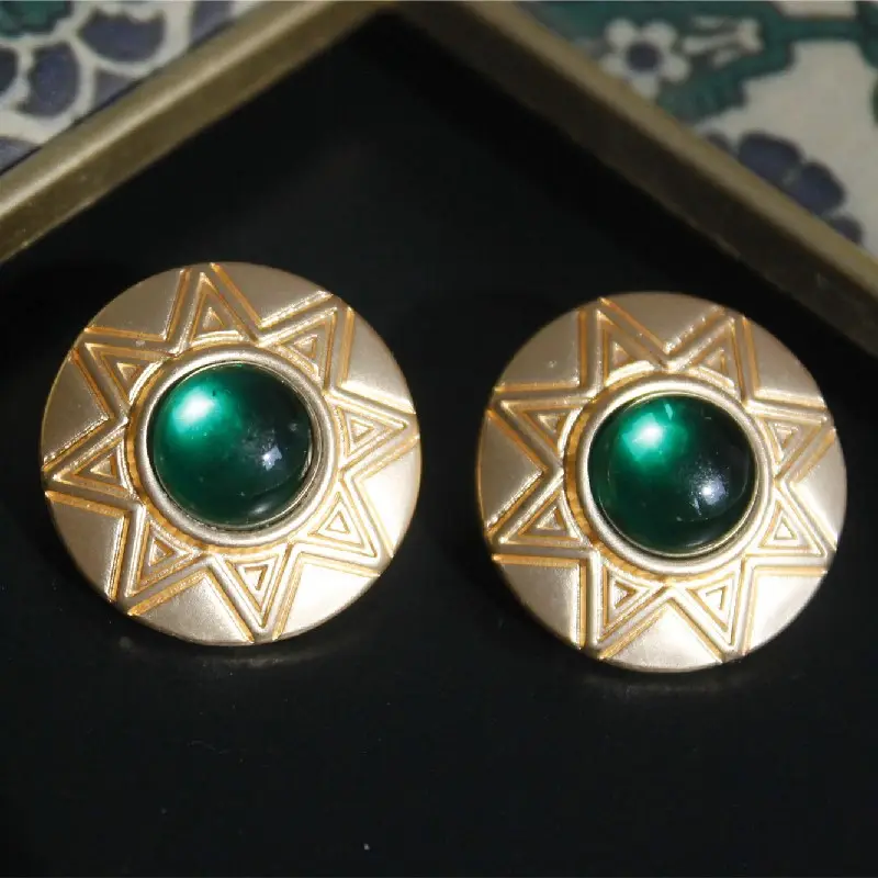 Vintage French Gem Earrings with Antique Cat's Eye Stone - Image 5