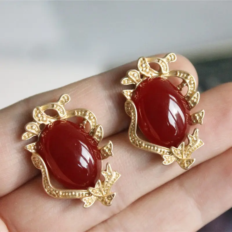 Vintage French Gem Earrings with Antique Cat's Eye Stone - Image 7