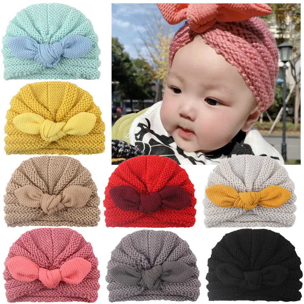 New Baby Knit Hat with Yellow Bow for Boys Girls - Image 11