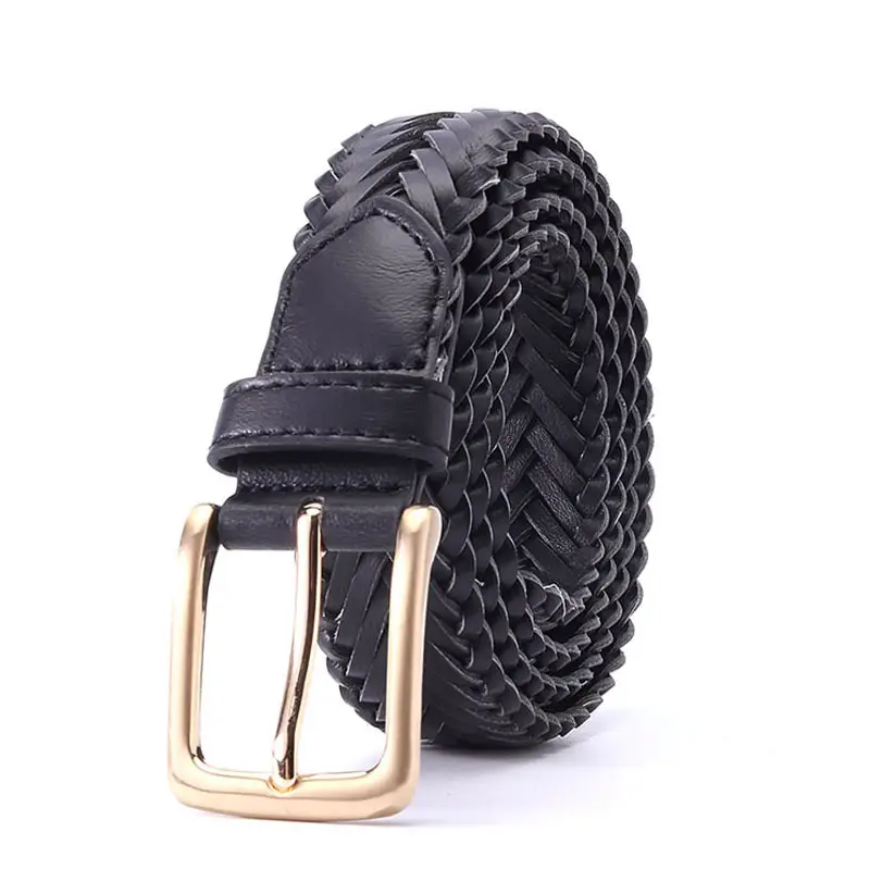 Black Braided Women's Belt with Gold Buckle - Image 6