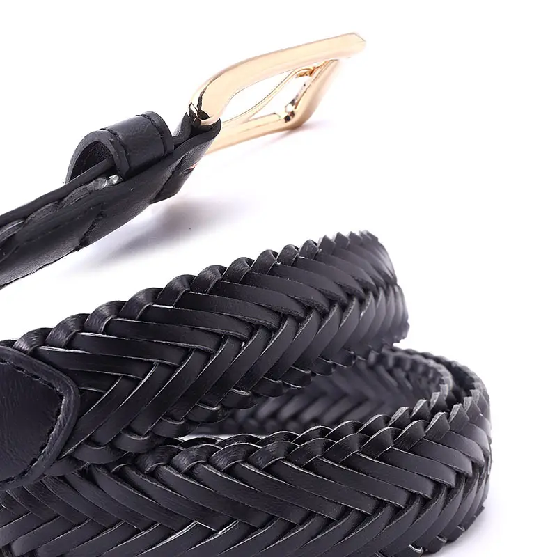Black Braided Women's Belt with Gold Buckle - Image 8