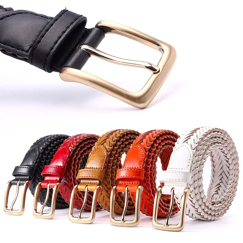 Black Braided Women's Belt with Gold Buckle - Image 9