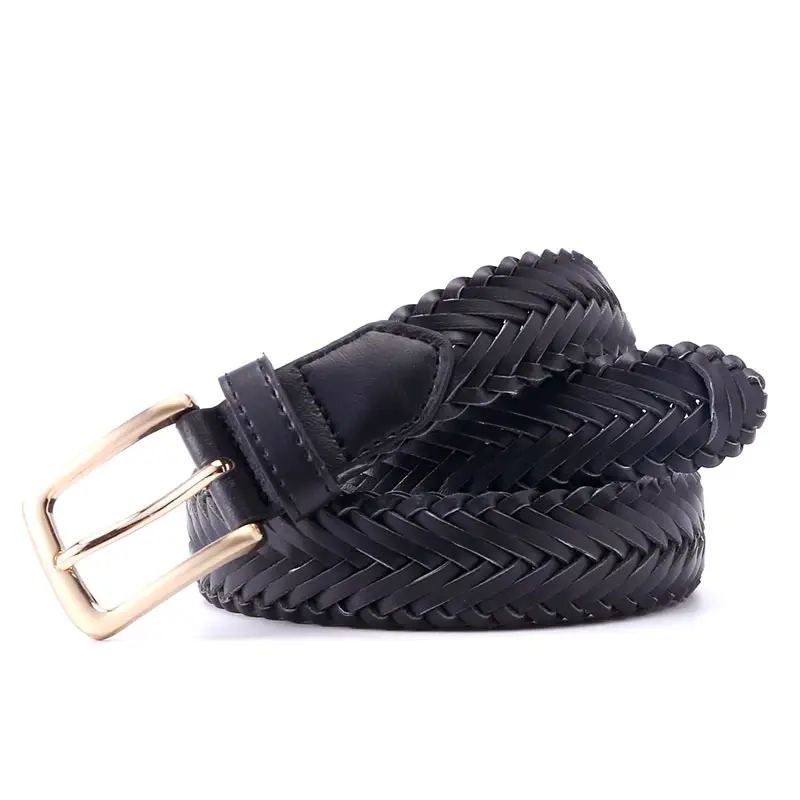 Black Braided Women's Belt with Gold Buckle - Image 10