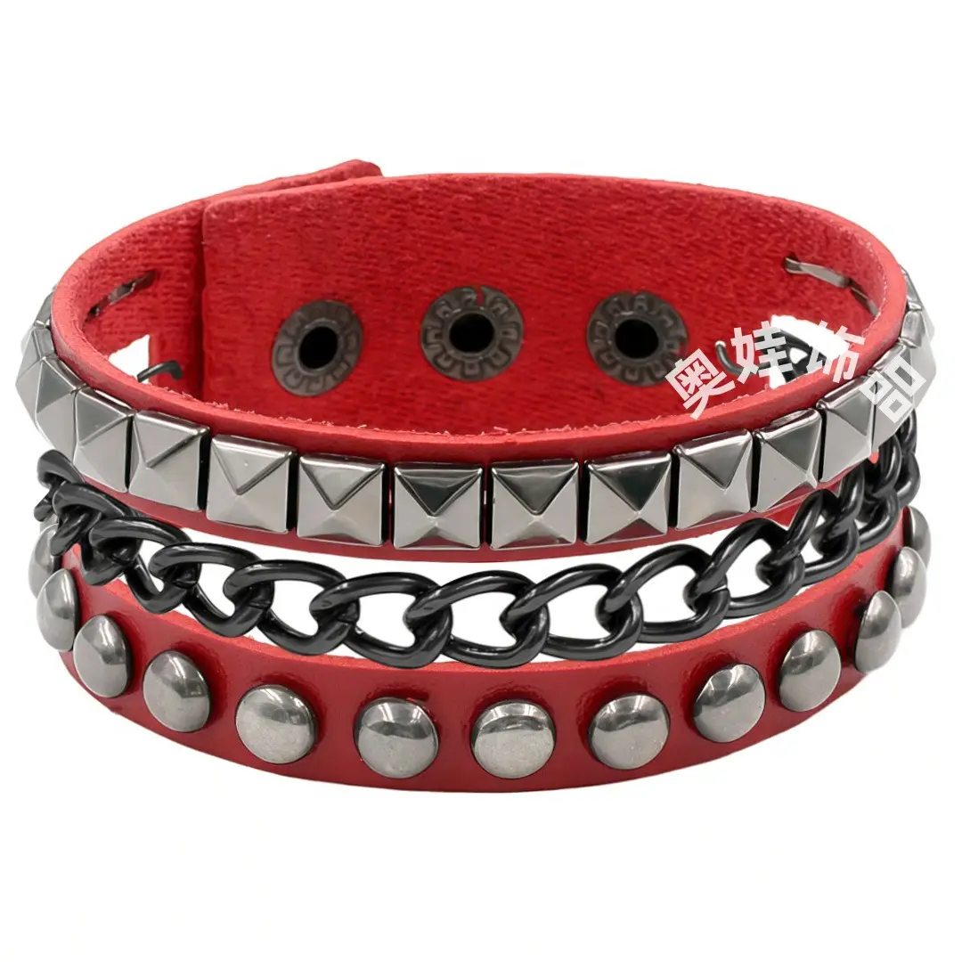 Punk European Bracelet Pink Square Rivet Chain - Image 3