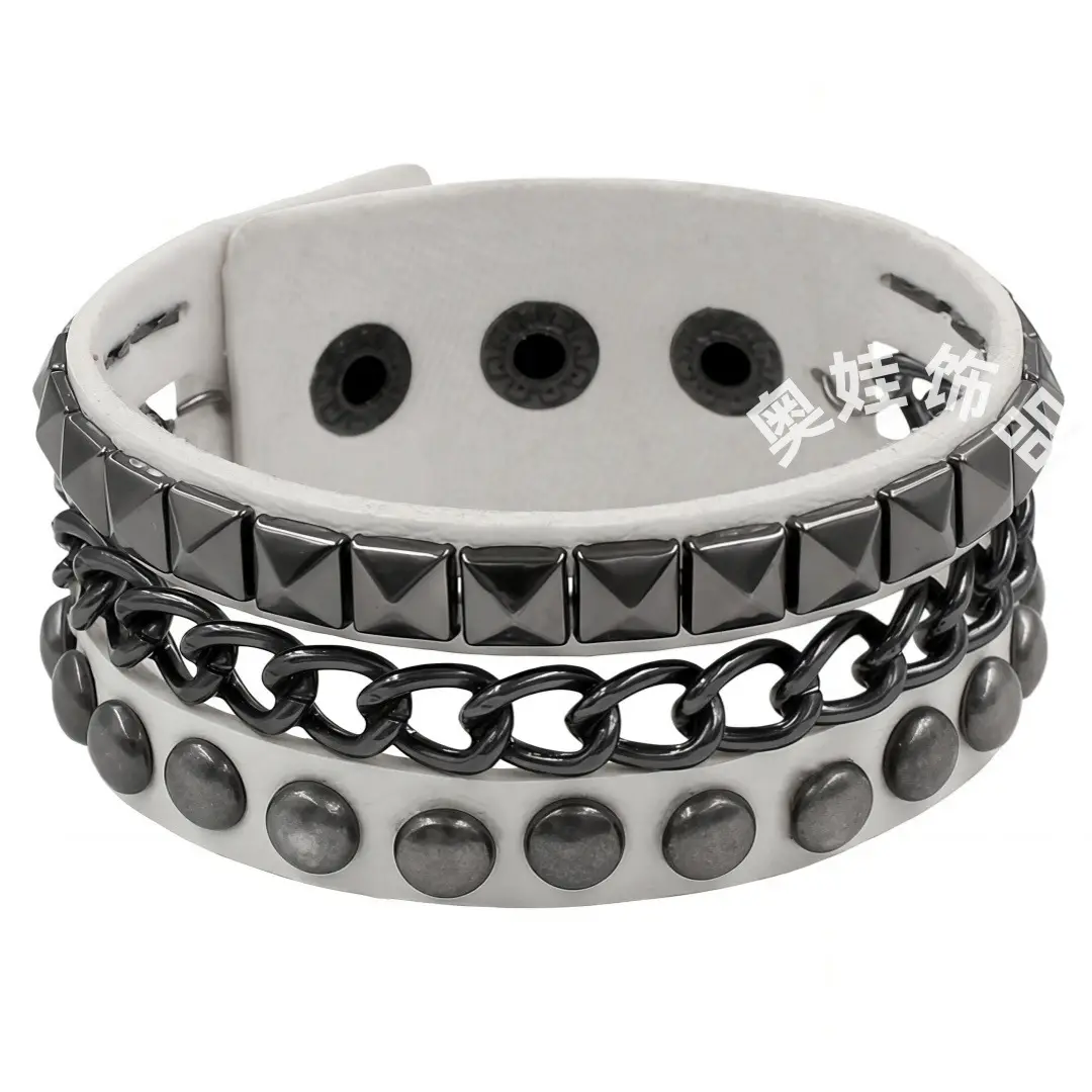Punk European Bracelet Pink Square Rivet Chain - Image 4