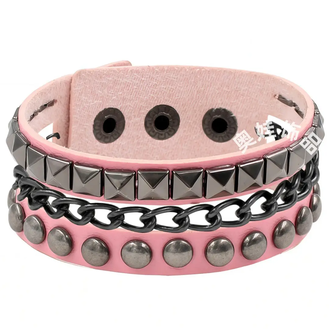 Punk European Bracelet Pink Square Rivet Chain - Image 5