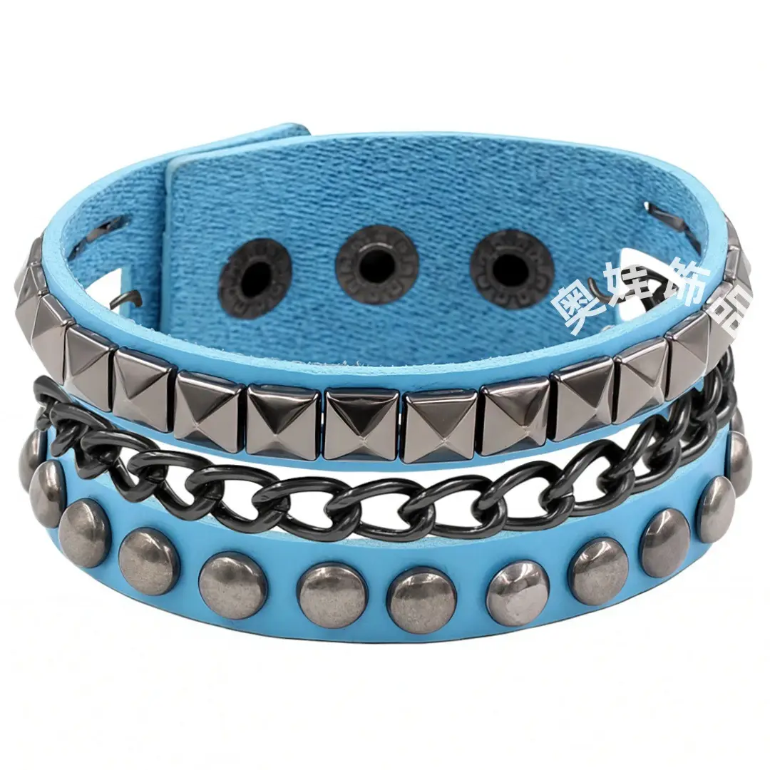 Punk European Bracelet Pink Square Rivet Chain - Image 6