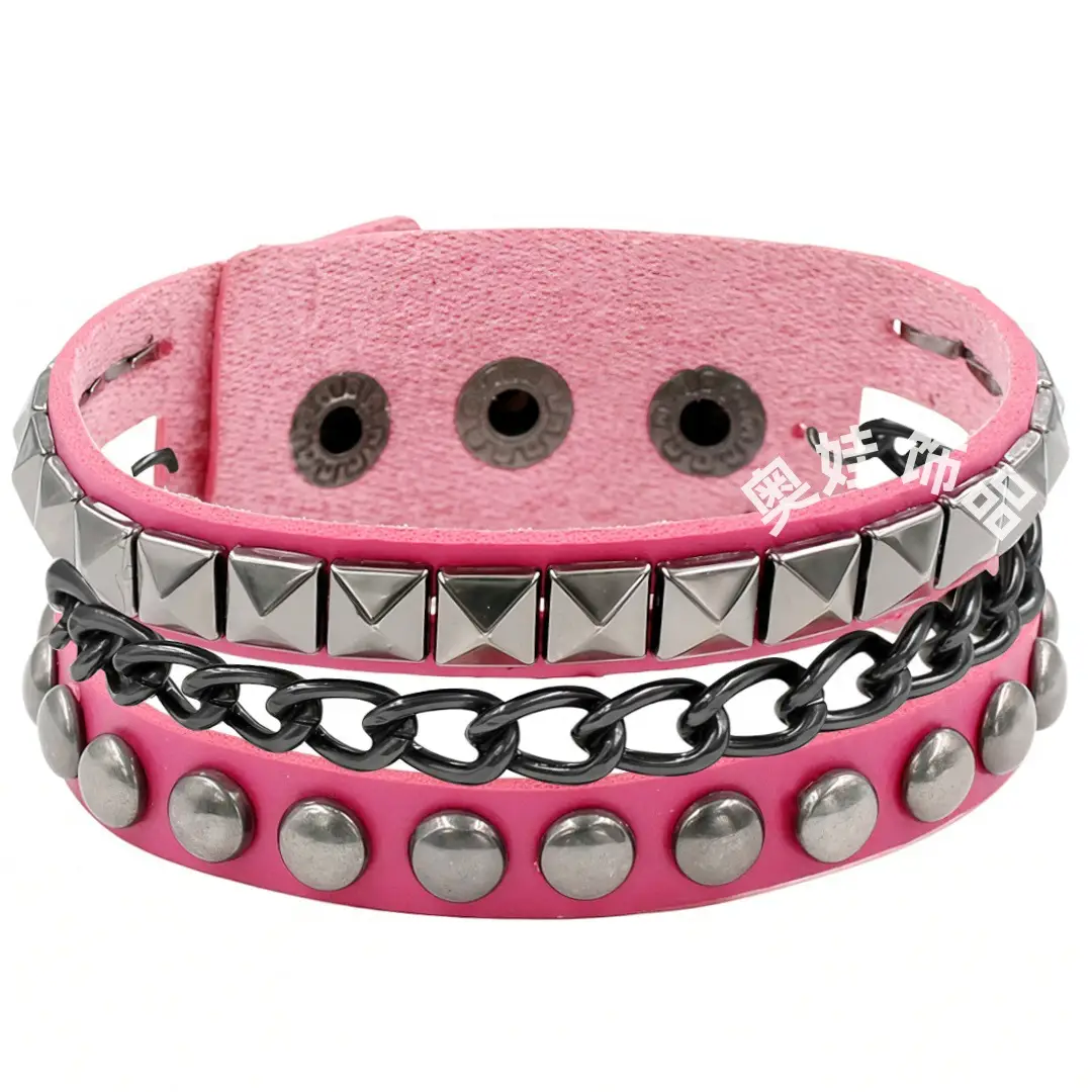 Punk European Bracelet Pink Square Rivet Chain - Image 7