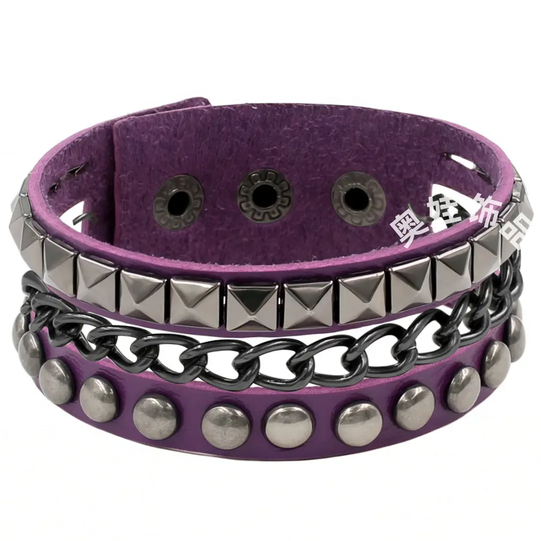Punk European Bracelet Pink Square Rivet Chain - Image 8