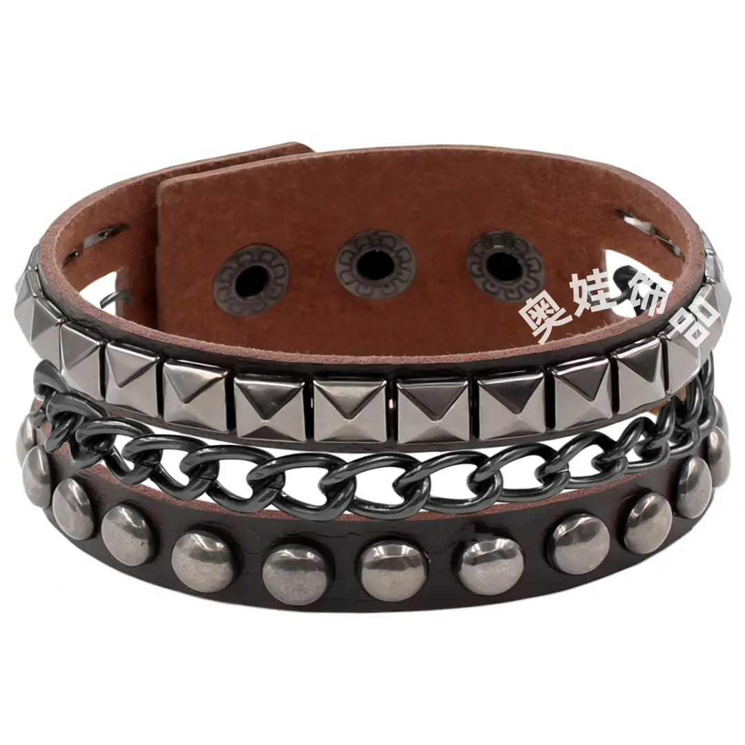 Punk European Bracelet Pink Square Rivet Chain - Image 9