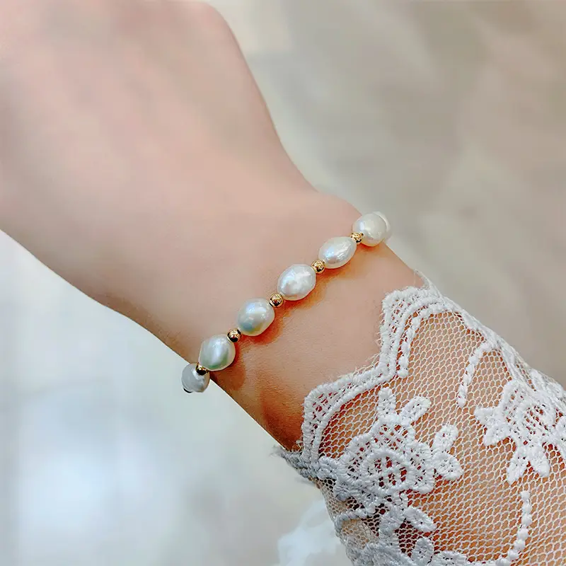 Women's Adjustable Pearl Chain Bracelet Gold Titanium - Image 4