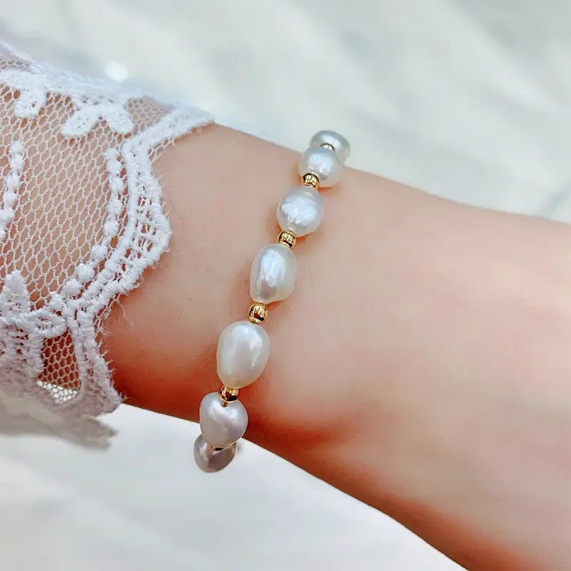 Women's Adjustable Pearl Chain Bracelet Gold Titanium - Image 5