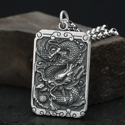 Feilong Dragon Pendant 99 Foot Silver Men's Necklace - Image 10