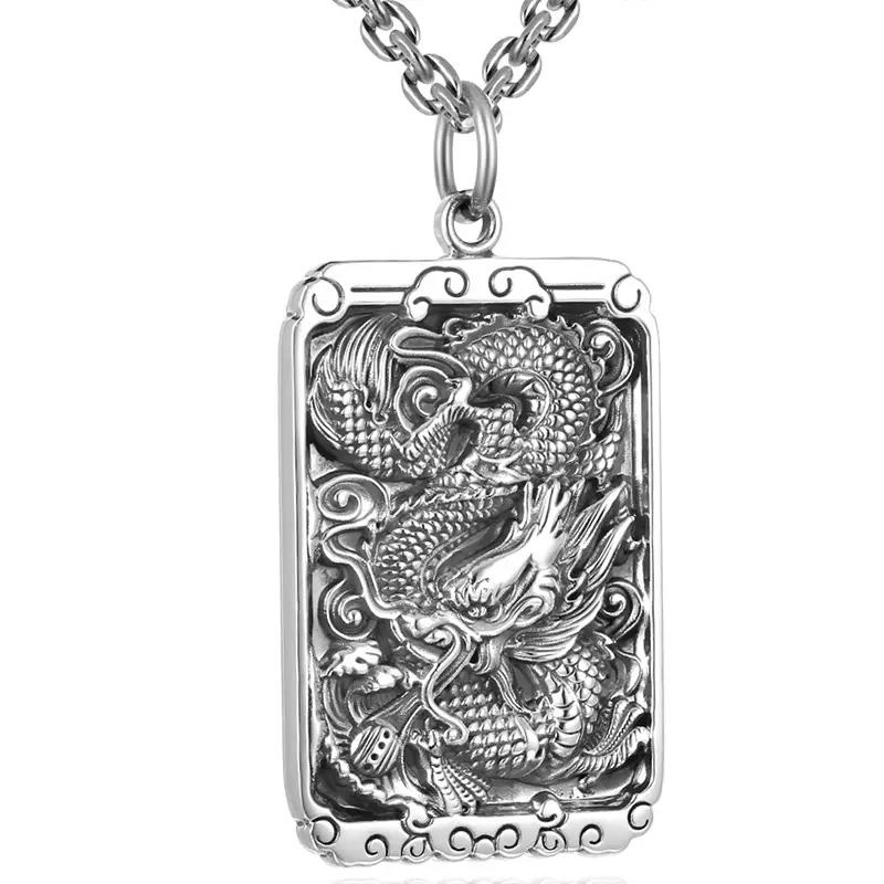 Feilong Dragon Pendant 99 Foot Silver Men's Necklace - Image 13