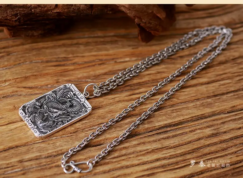 Feilong Dragon Pendant 99 Foot Silver Men's Necklace — feature 15