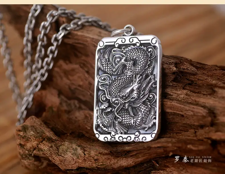 Feilong Dragon Pendant 99 Foot Silver Men's Necklace — feature 17