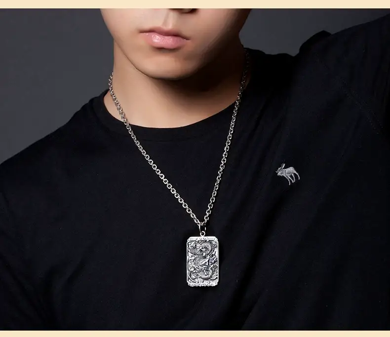 Feilong Dragon Pendant 99 Foot Silver Men's Necklace — feature 8