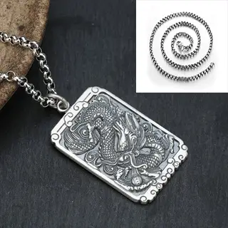 Feilong Dragon Pendant 99 Foot Silver Men's Necklace - Image 2
