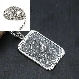Feilong Dragon Pendant 99 Foot Silver Men's Necklace - Image 4