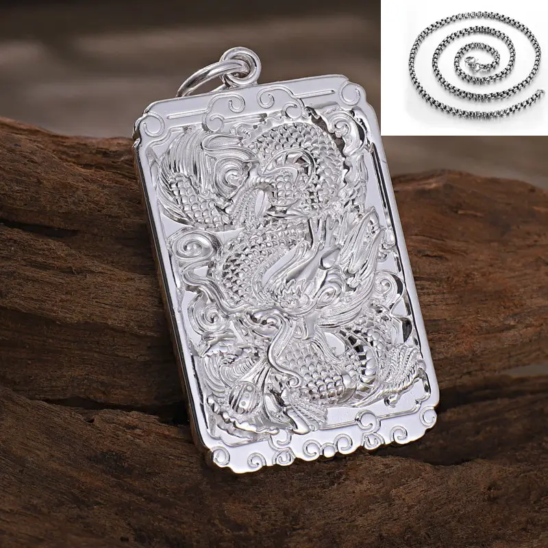 Feilong Dragon Pendant 99 Foot Silver Men's Necklace - Image 6