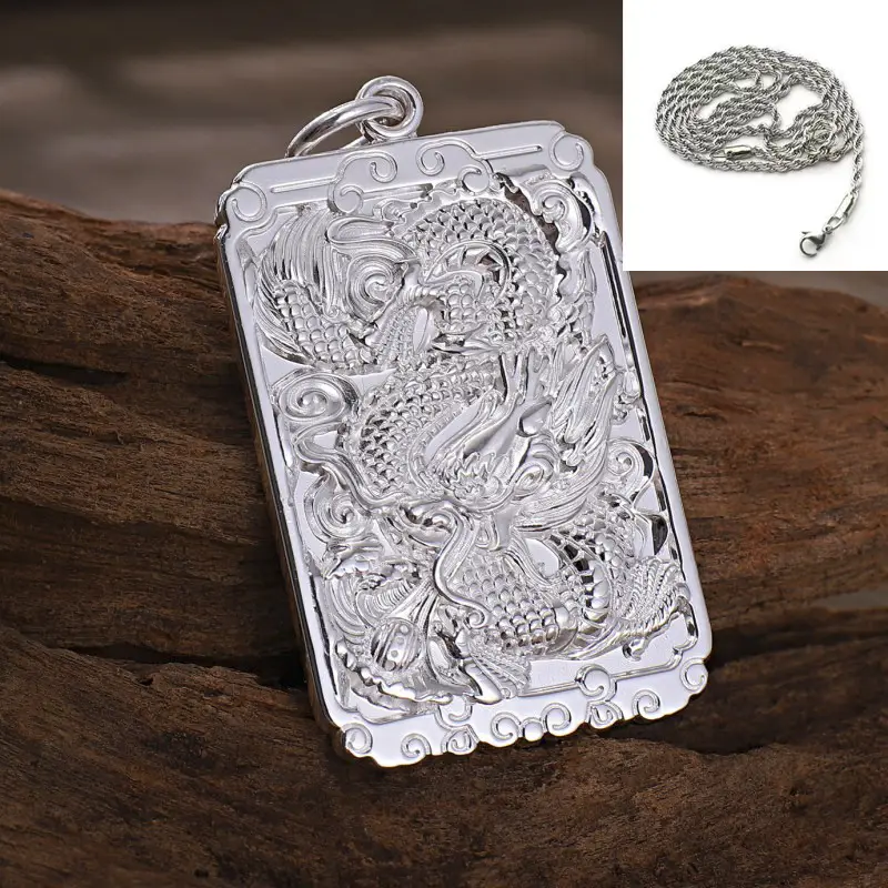 Feilong Dragon Pendant 99 Foot Silver Men's Necklace - Image 7
