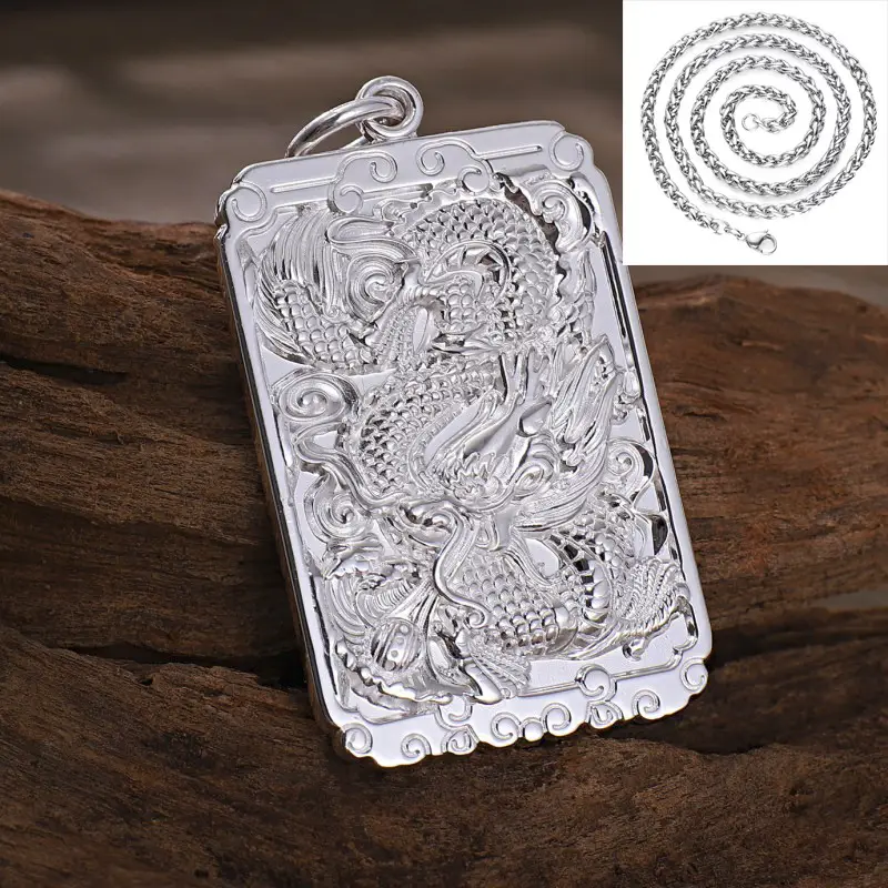 Feilong Dragon Pendant 99 Foot Silver Men's Necklace - Image 8