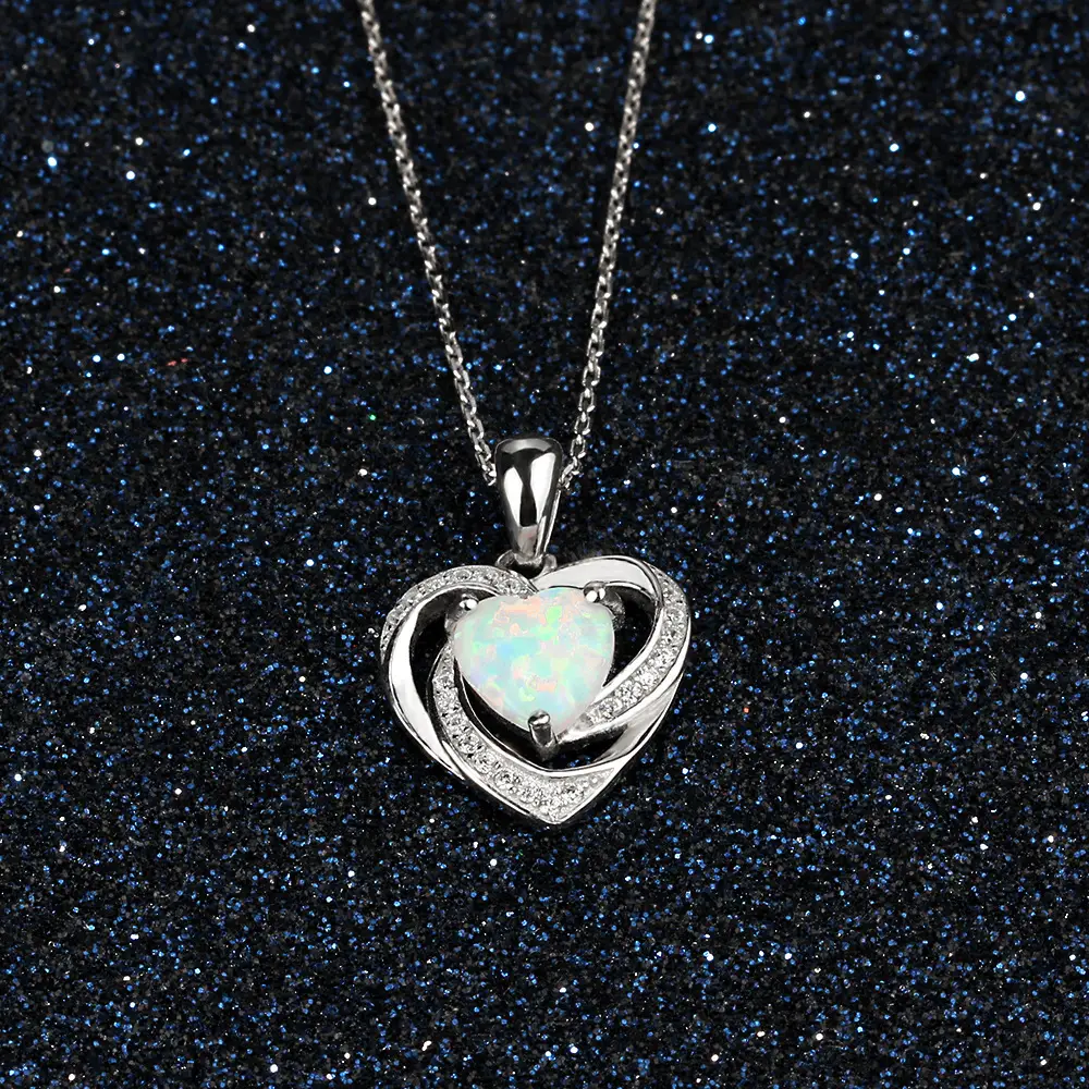 Heart Shaped Opal Pendant Necklace for Women - Image 2