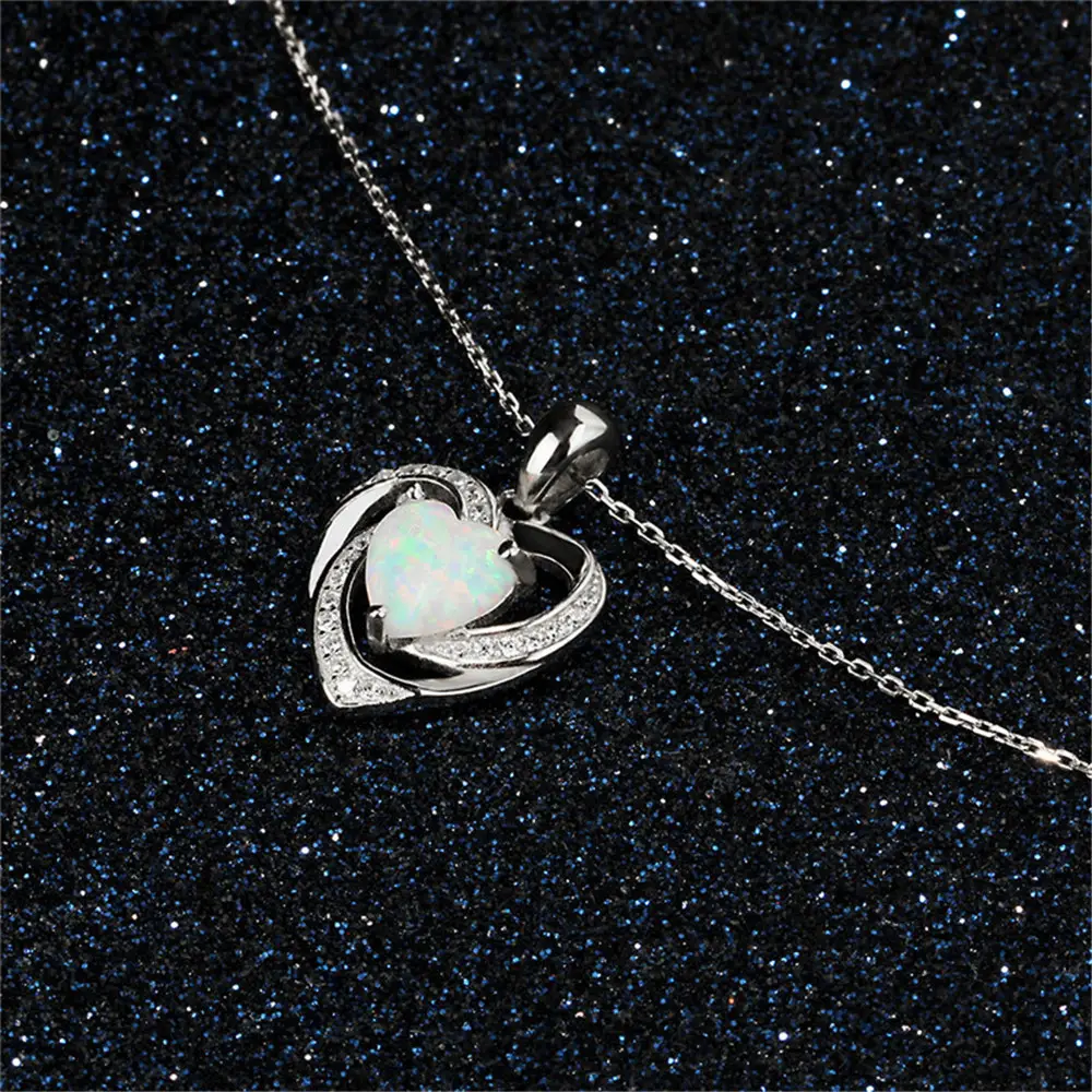 Heart Shaped Opal Pendant Necklace for Women - Image 3